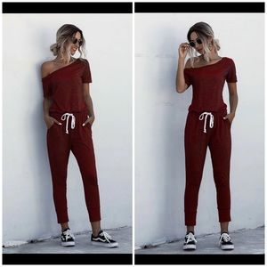 Drawstring Waist Off Shoulder Jumpsuit